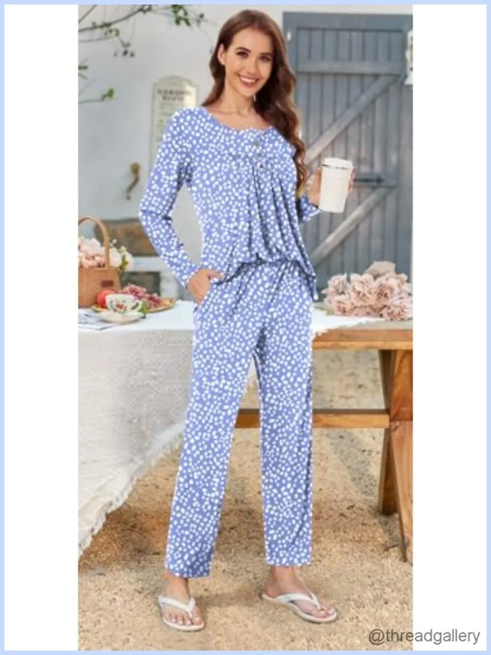 Women's 2 Piece Pajama Set Long Sleeve Henley Lounge PJs Comfy Sleepwear